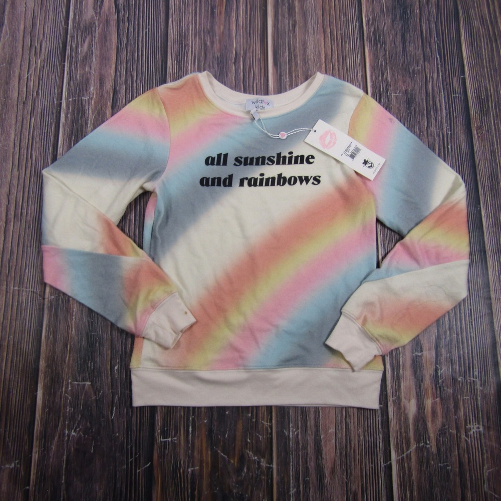 Wildfox Kids Sweatshirt Girls Size 7 Multi Rainbow Sunshine Graphic Pullover